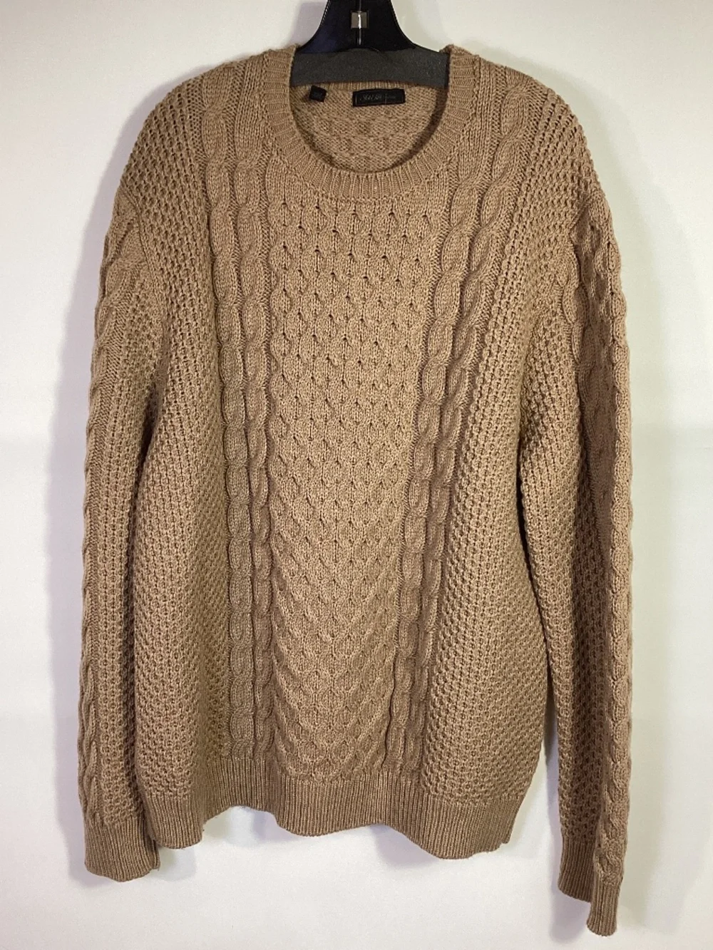 Saks 5th Ave Irish Fisherman's Cable Knit Wool Sweater Beige Sz XXL